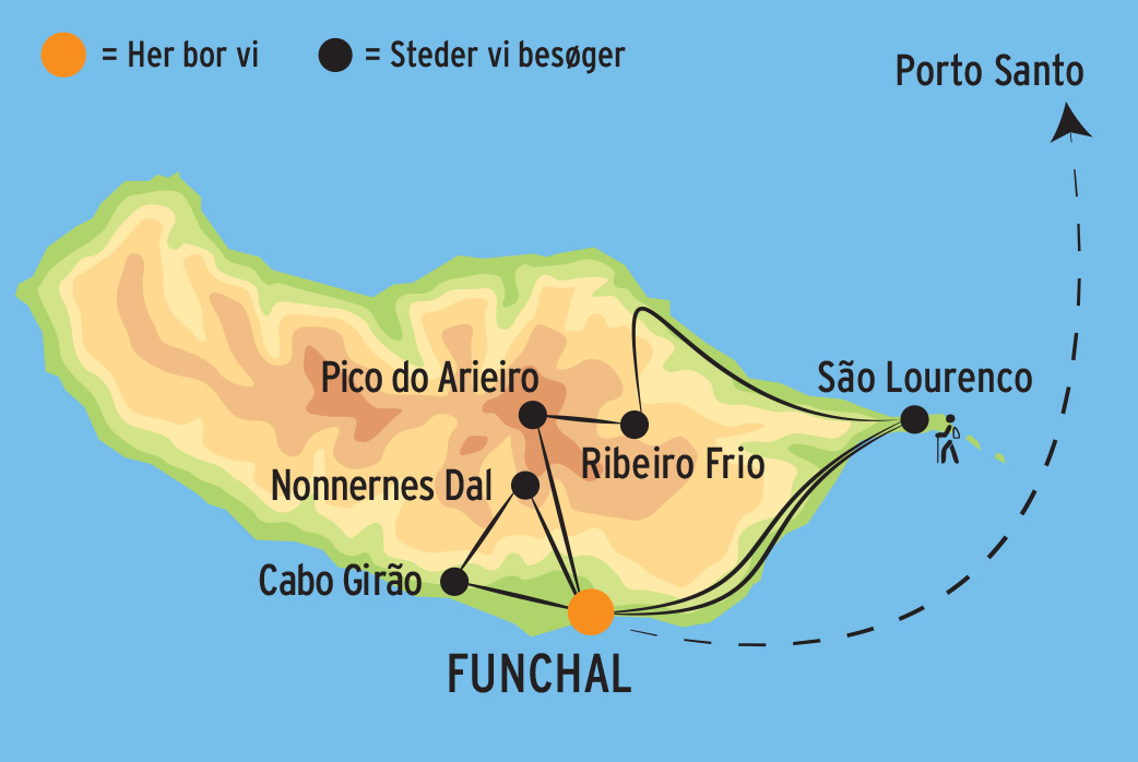 Kort over jeres rejse på Madeira
